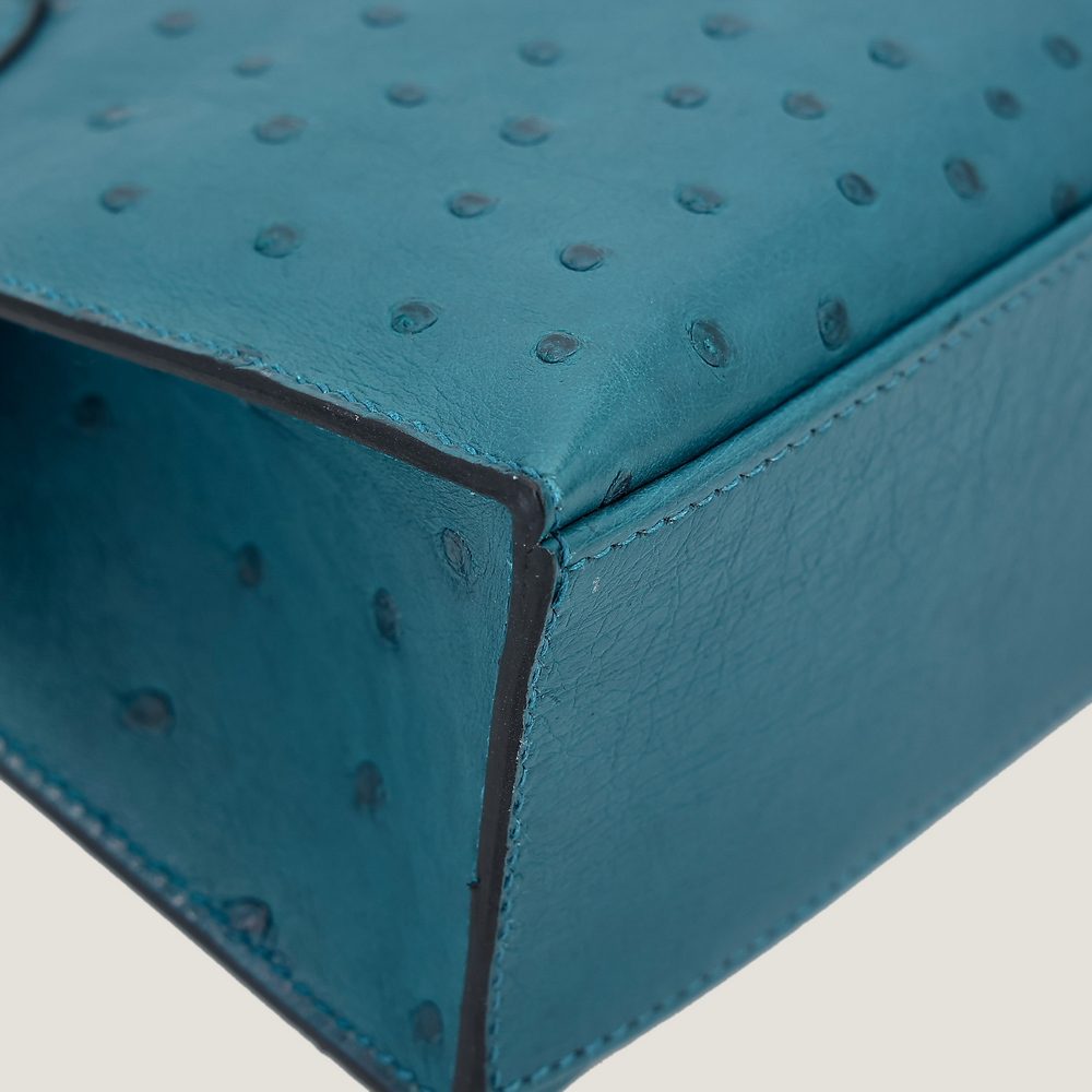 Teal Blue Ostrich Leather Clutch - Arvelle Paris
