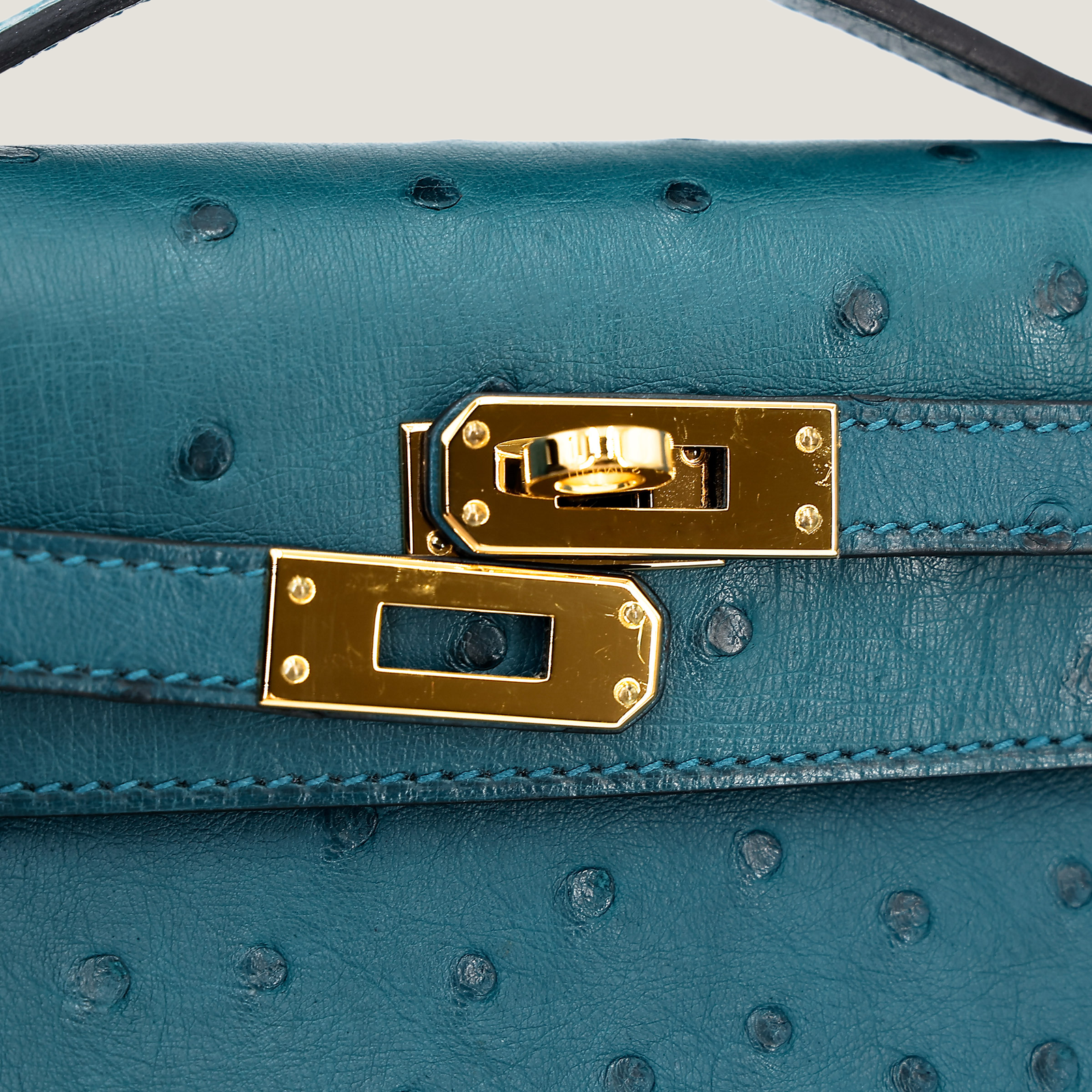 Teal Blue Ostrich Leather Clutch - Arvelle Paris