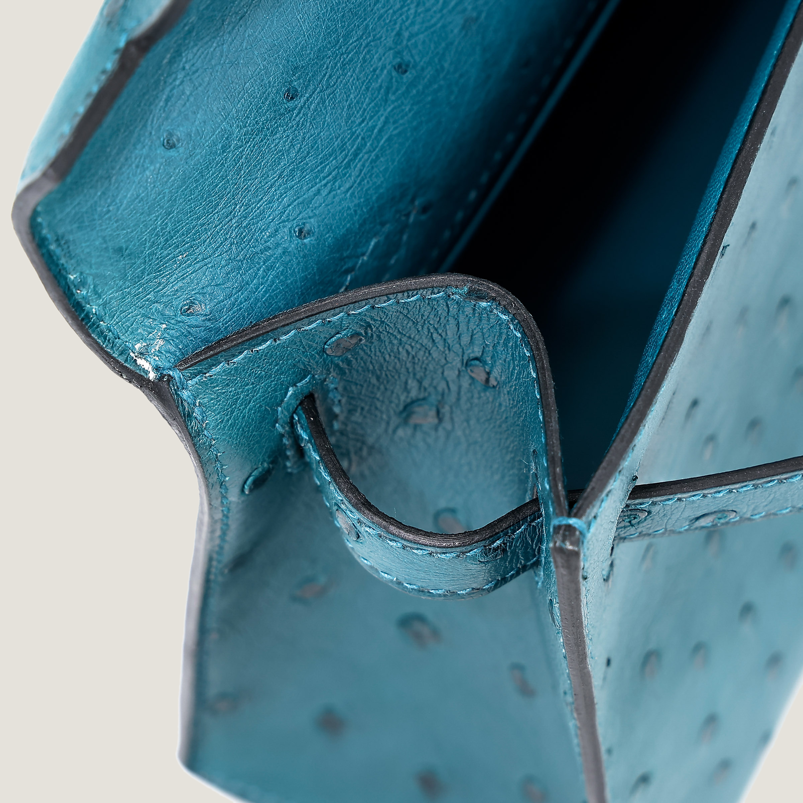 Teal Blue Ostrich Leather Clutch - Arvelle Paris