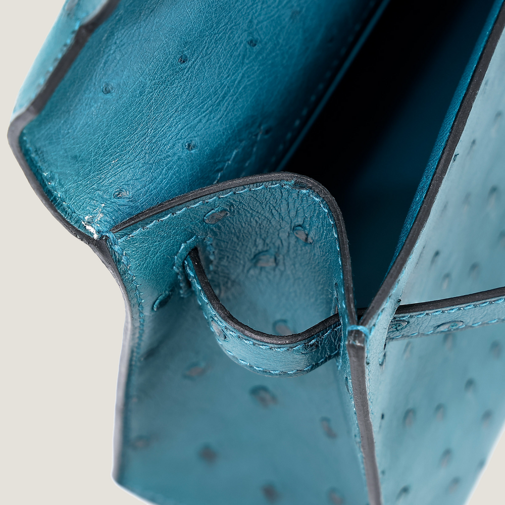 Teal Blue Ostrich Leather Clutch - Arvelle Paris