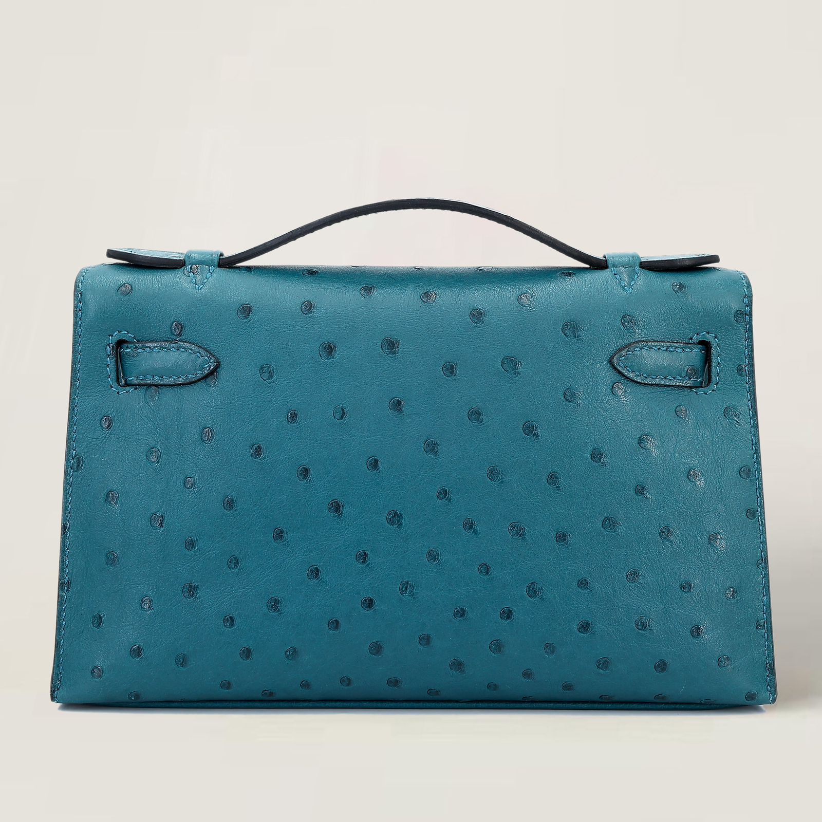 Teal Blue Ostrich Leather Clutch - Arvelle Paris