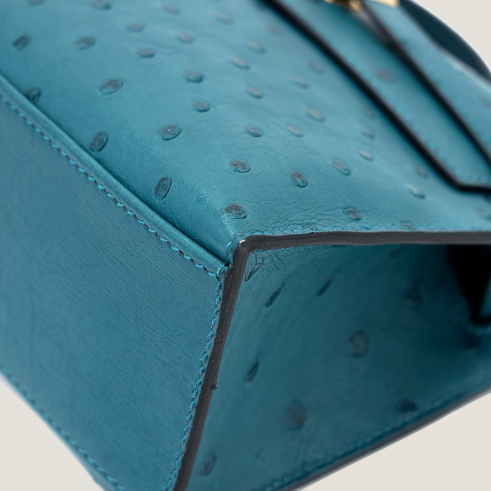 Teal Blue Ostrich Leather Clutch - Arvelle Paris