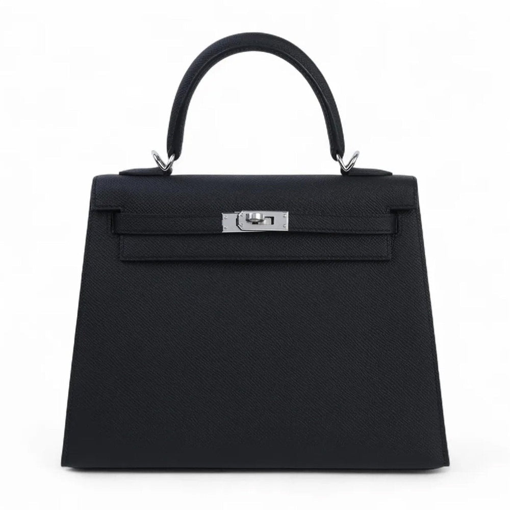 25cm Black Cross-Grain Calfskin Handbag - Arvelle Paris