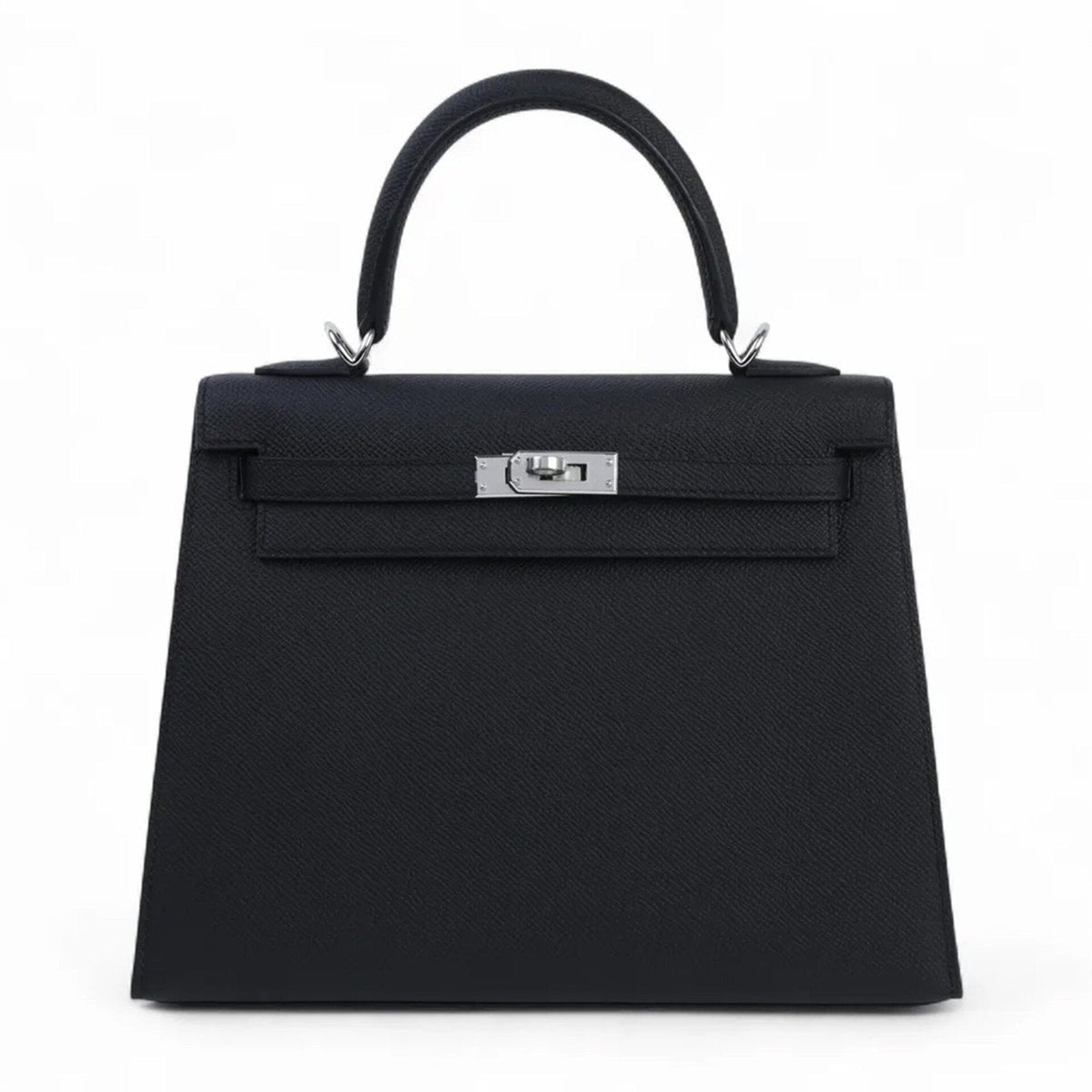25cm Black Cross-Grain Calfskin Handbag - Arvelle Paris