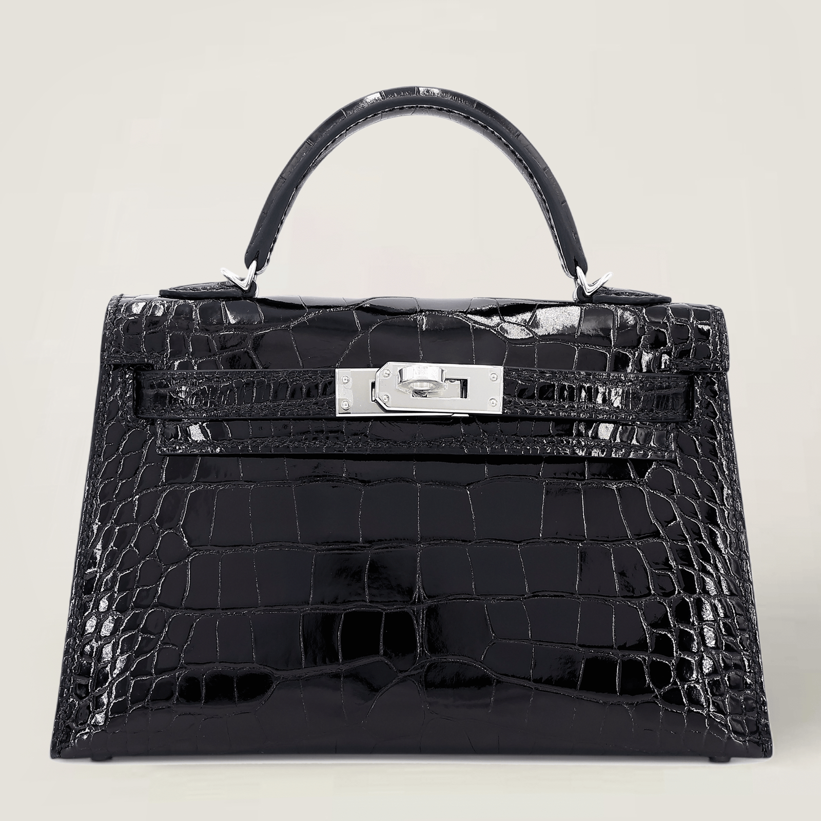 Arvelle Compact II Black Shiny Alligator Handbag - Arvelle Paris