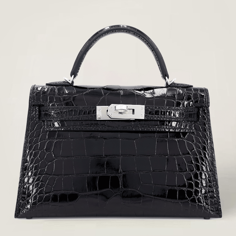Arvelle Compact II Black Shiny Alligator Handbag - Arvelle Paris