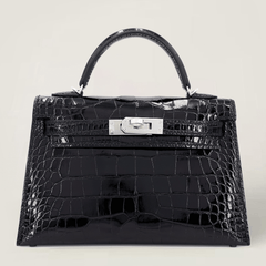 Arvelle Compact II Black Shiny Alligator Handbag - Arvelle Paris