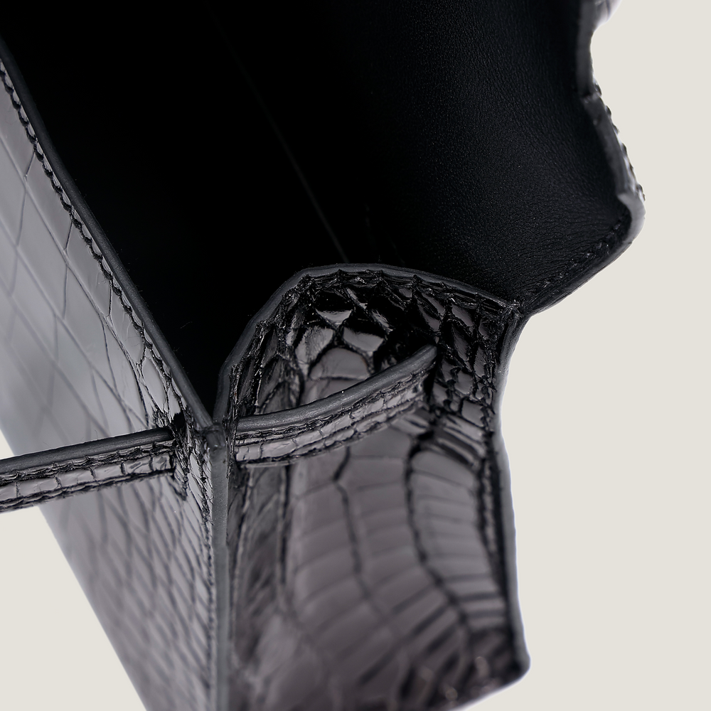 Arvelle Compact II Black Shiny Alligator Handbag - Arvelle Paris