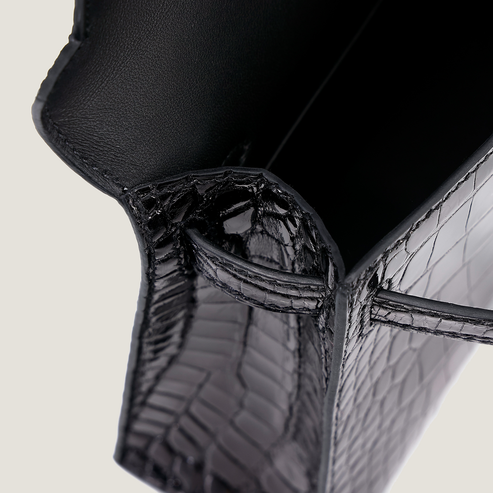 Arvelle Compact II Black Shiny Alligator Handbag - Arvelle Paris