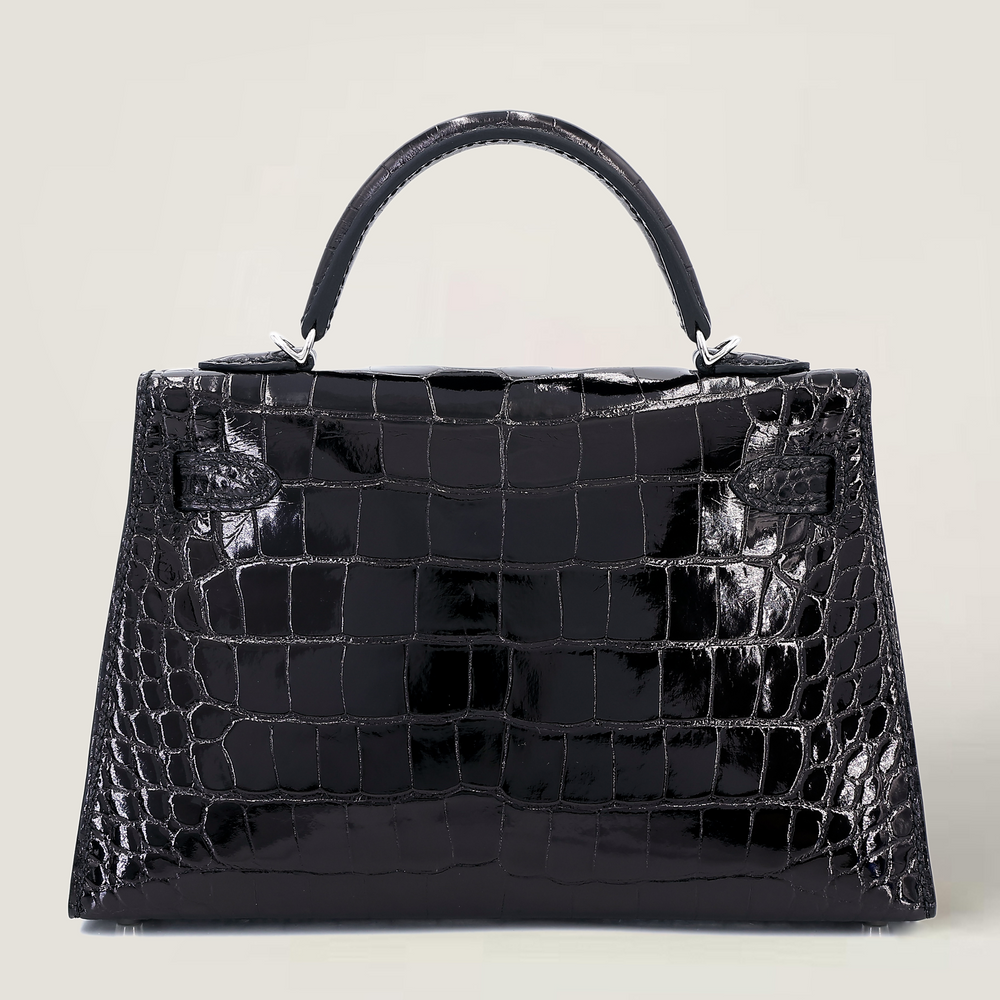 Arvelle Compact II Black Shiny Alligator Handbag - Arvelle Paris