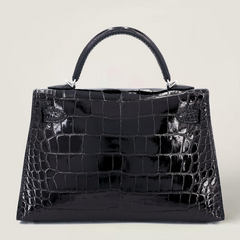 Arvelle Compact II Black Shiny Alligator Handbag - Arvelle Paris