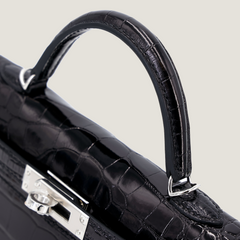 Arvelle Compact II Black Shiny Alligator Handbag - Arvelle Paris