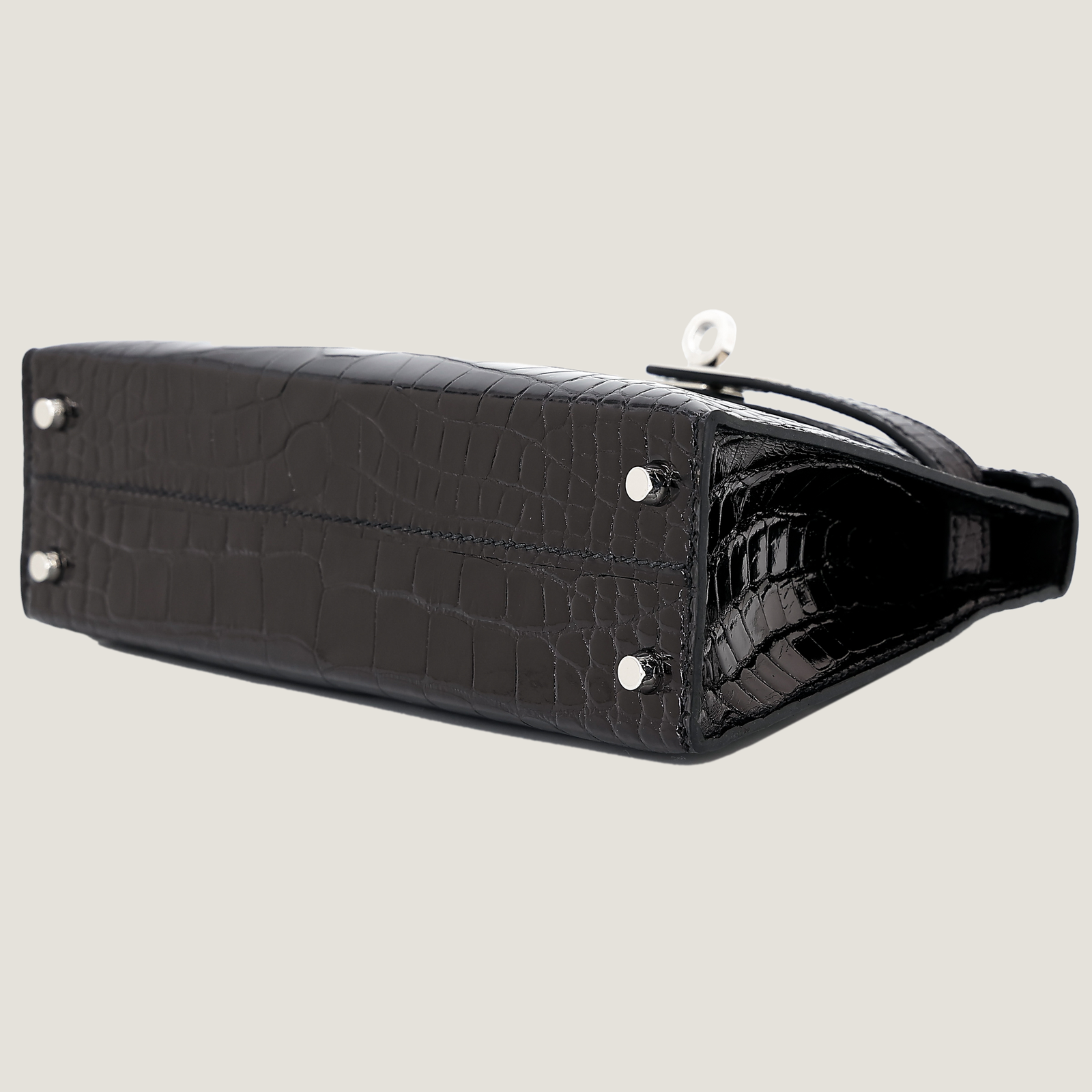 Arvelle Compact II Black Shiny Alligator Handbag - Arvelle Paris