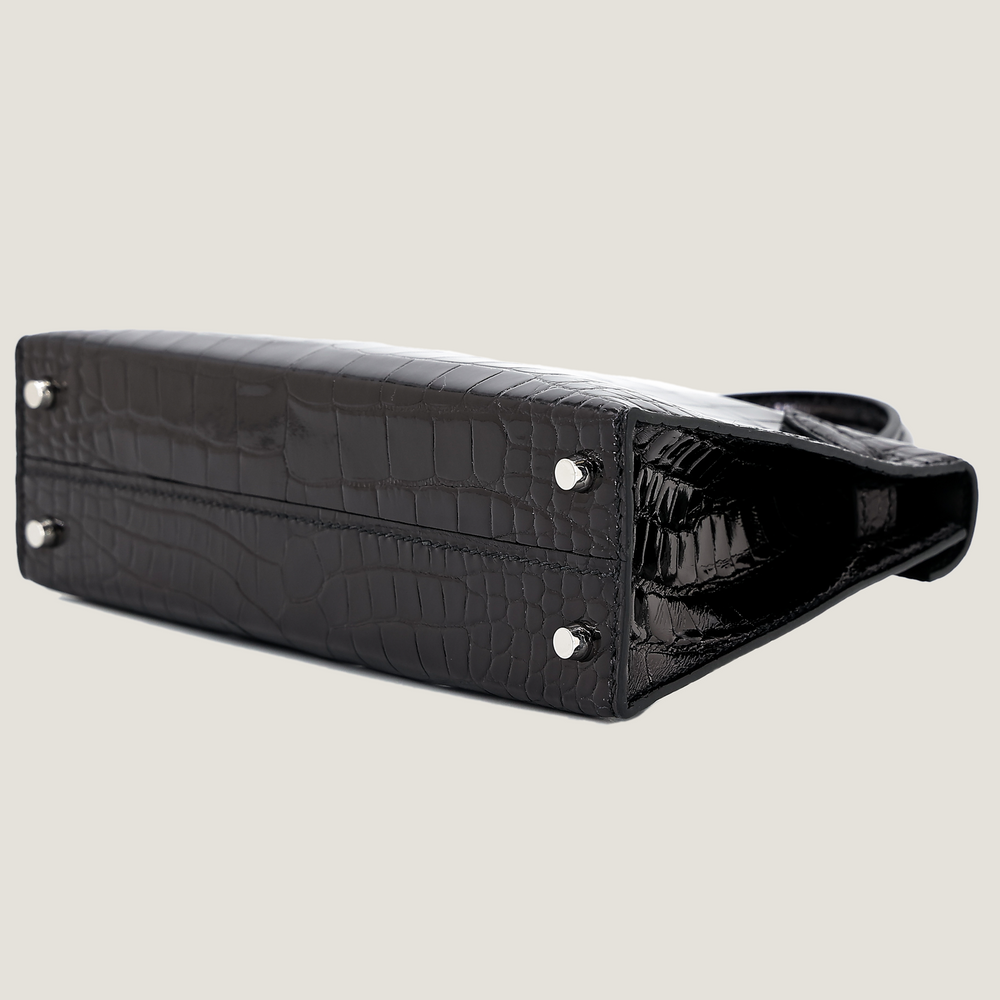 Arvelle Compact II Black Shiny Alligator Handbag - Arvelle Paris