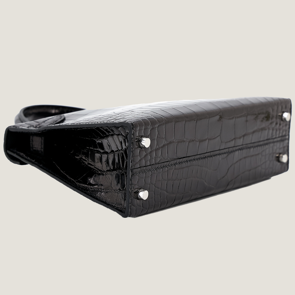 Arvelle Compact II Black Shiny Alligator Handbag - Arvelle Paris