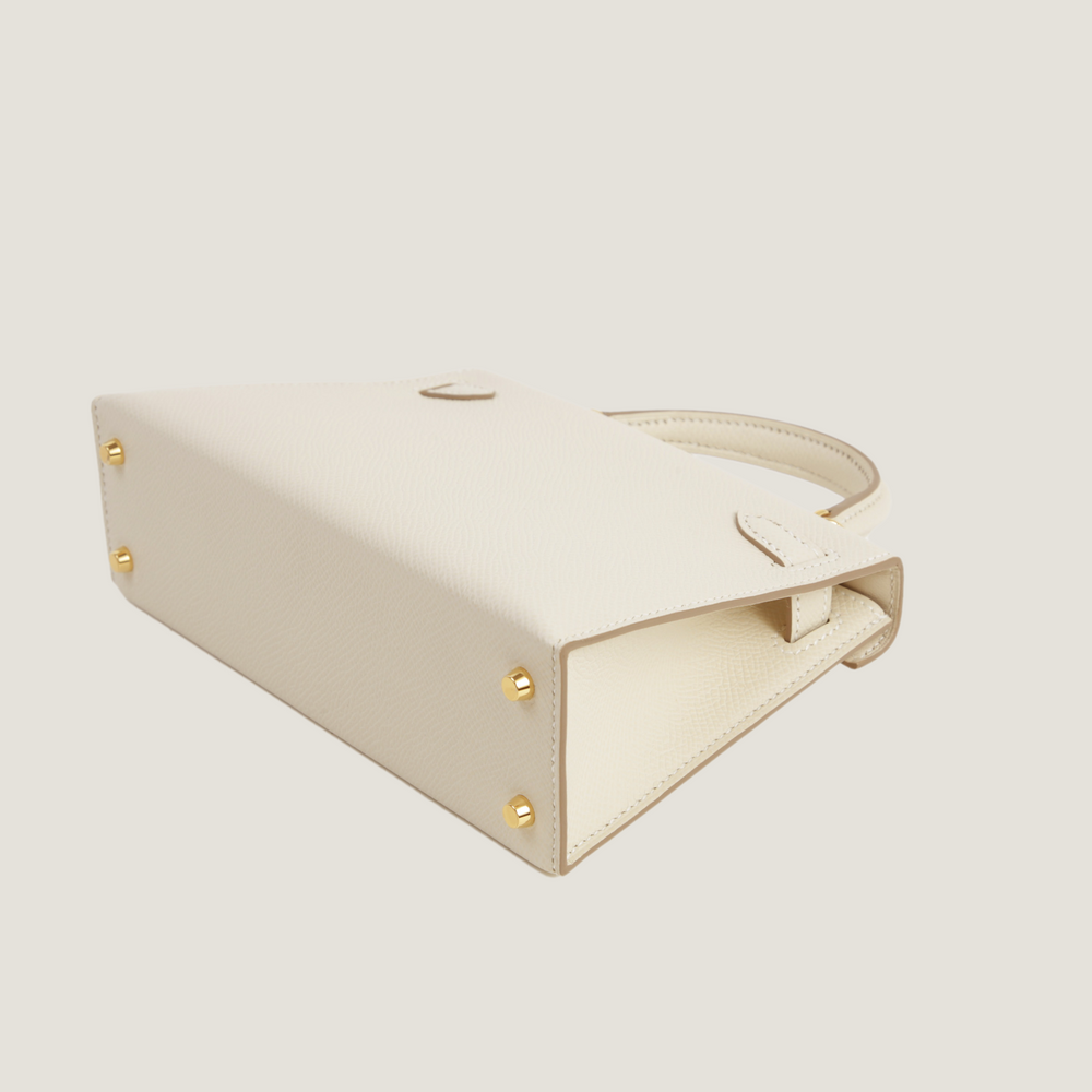 Arvelle Compact II Chalk White Cross-Grain Calfskin Handbag - Arvelle Paris