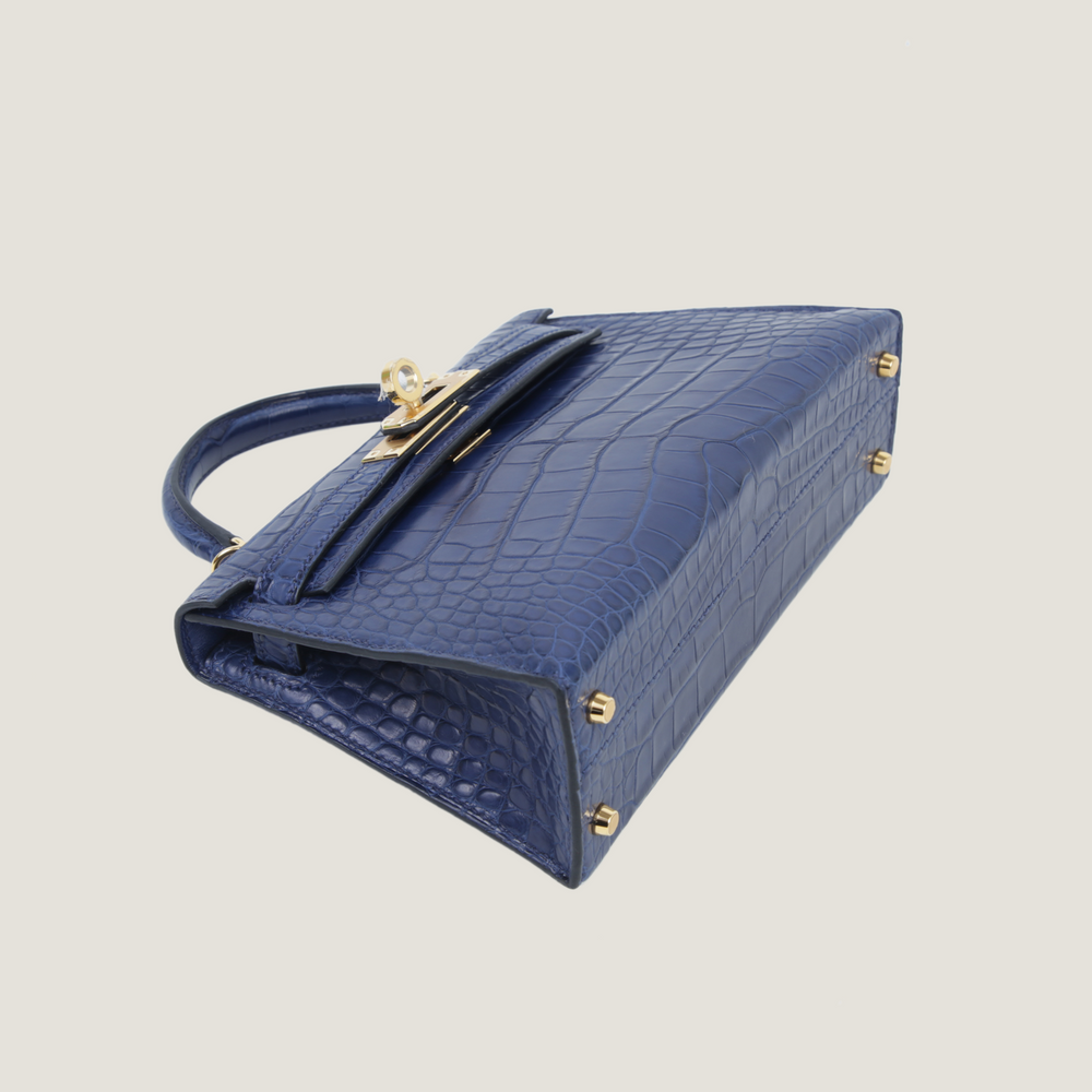 Arvelle Compact II Sapphire Blue Matte Alligator Handbag - Arvelle Paris