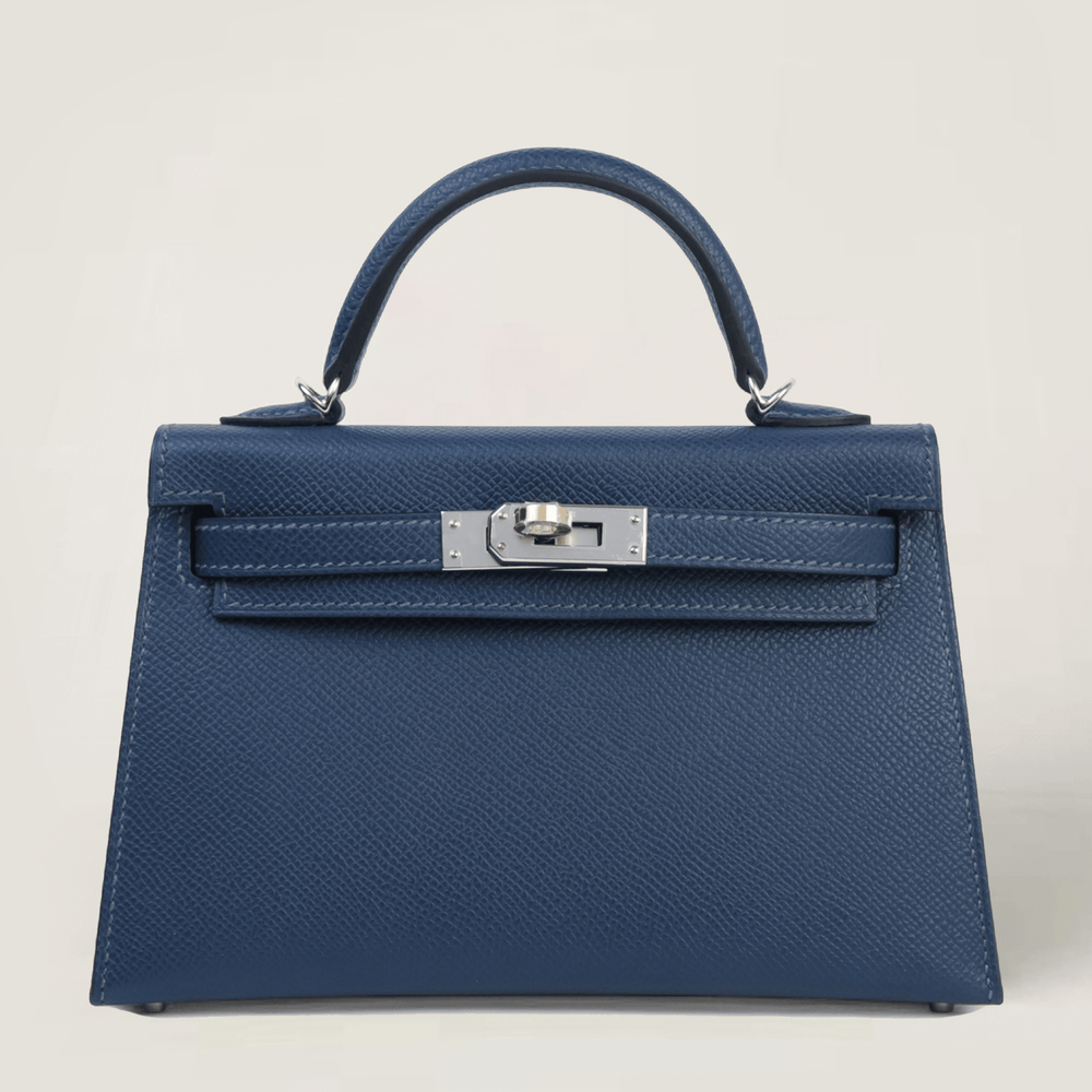Arvelle Compact II Prussian Blue Cross-Grain Calfskin Handbag - Arvelle Paris