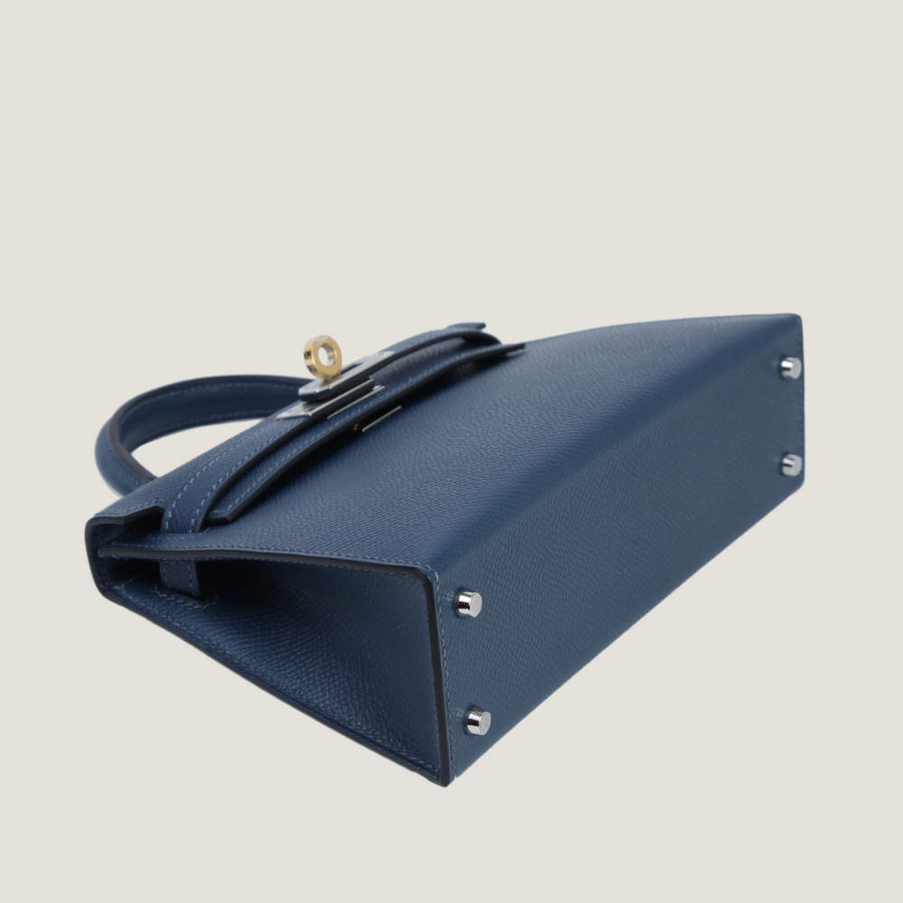 Arvelle Compact II Prussian Blue Cross-Grain Calfskin Handbag - Arvelle Paris