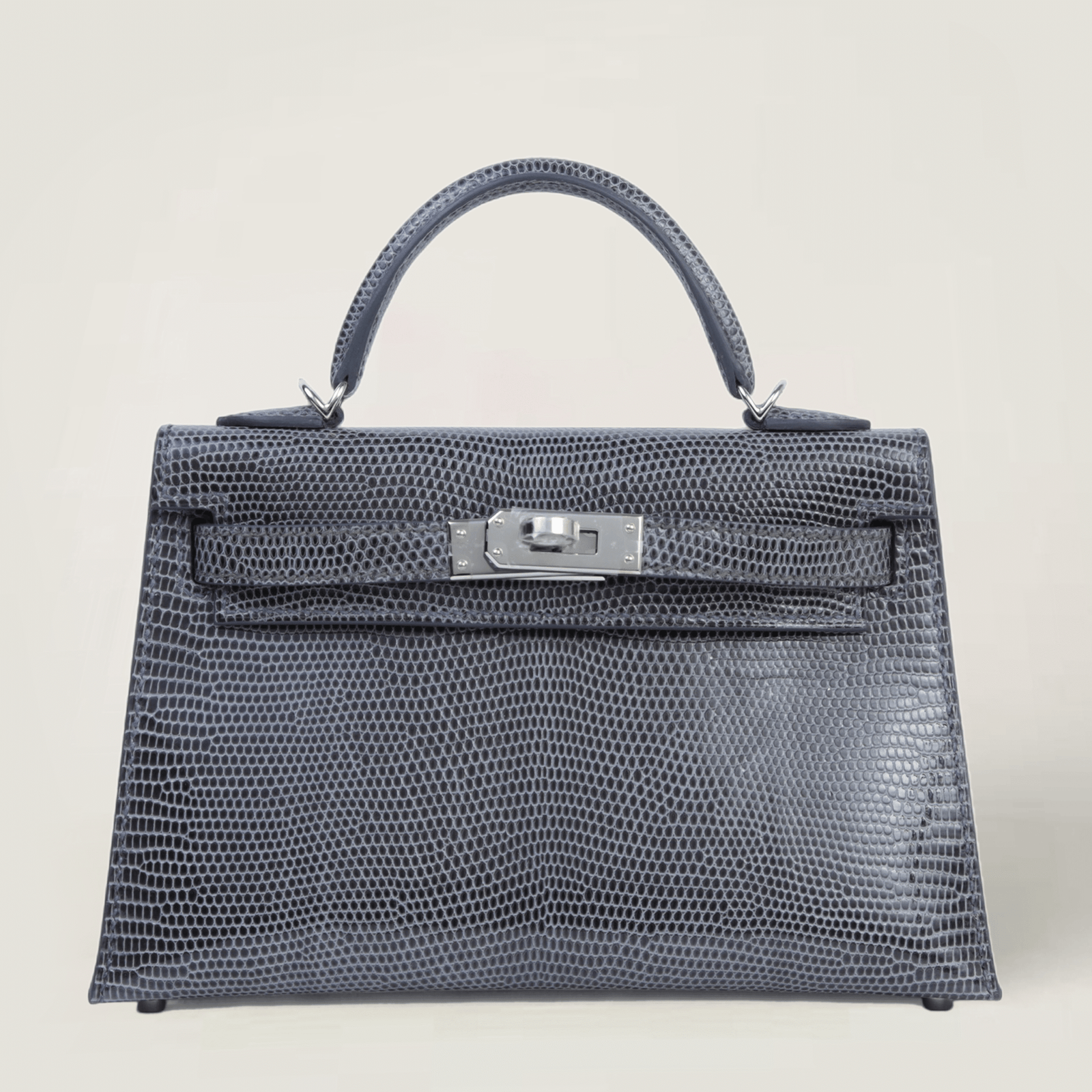 Arvelle Compact II Slate Grey Lizard Leather Handbag - Arvelle Paris