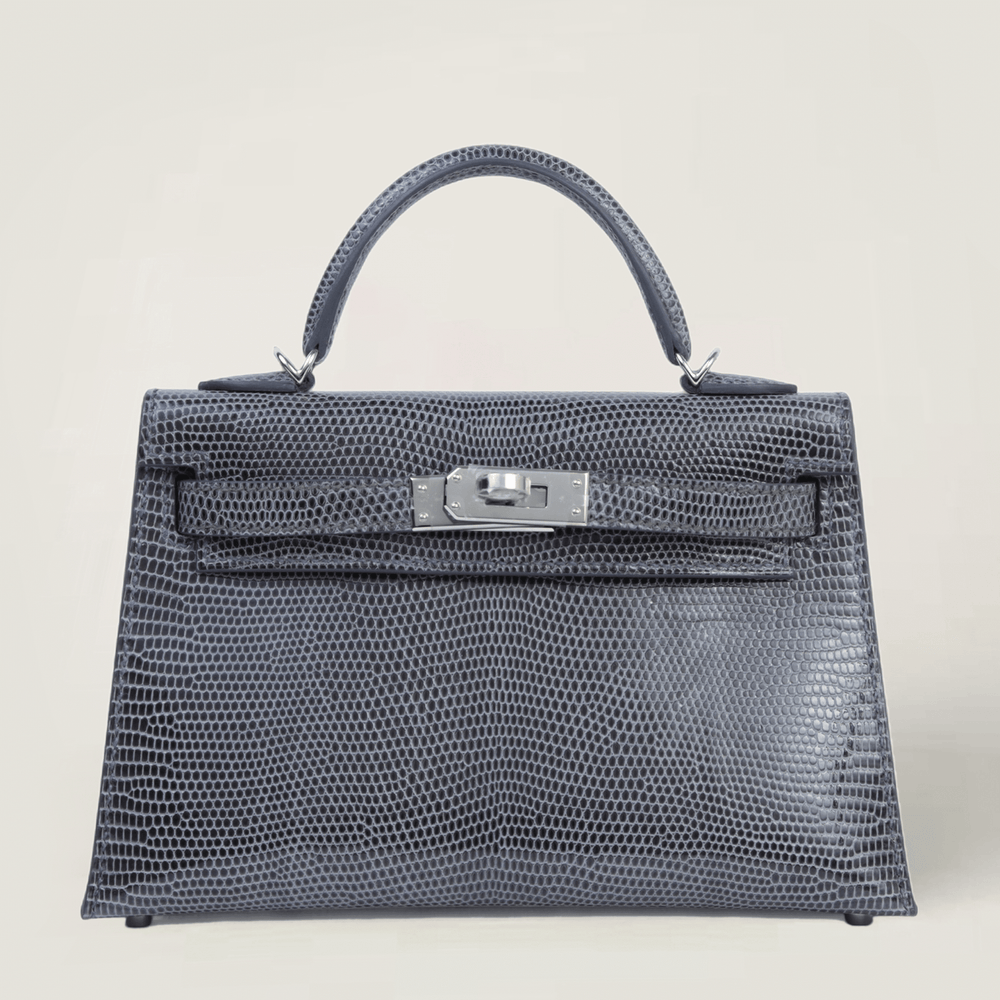 Arvelle Compact II Slate Grey Lizard Leather Handbag - Arvelle Paris