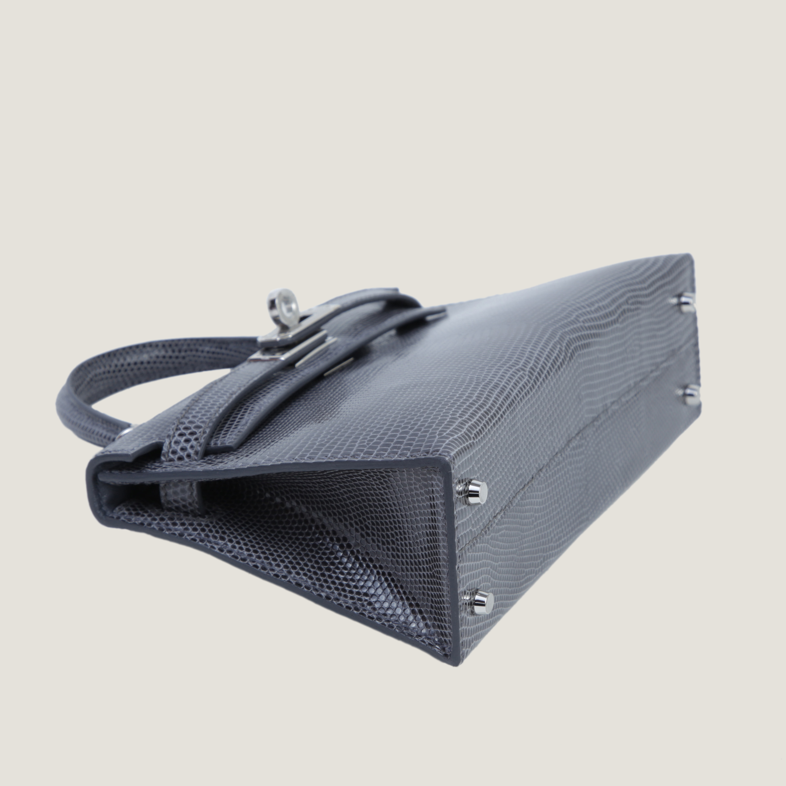 Arvelle Compact II Slate Grey Lizard Leather Handbag - Arvelle Paris