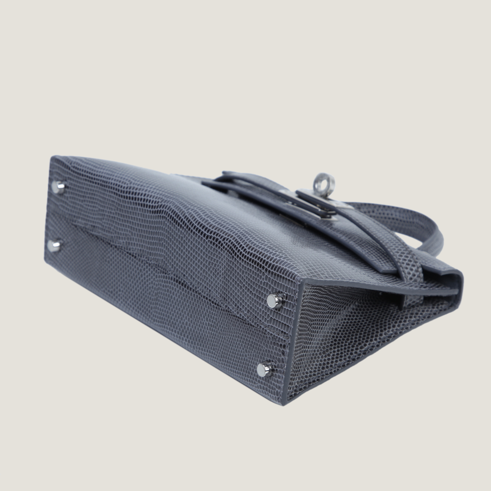 Arvelle Compact II Slate Grey Lizard Leather Handbag - Arvelle Paris