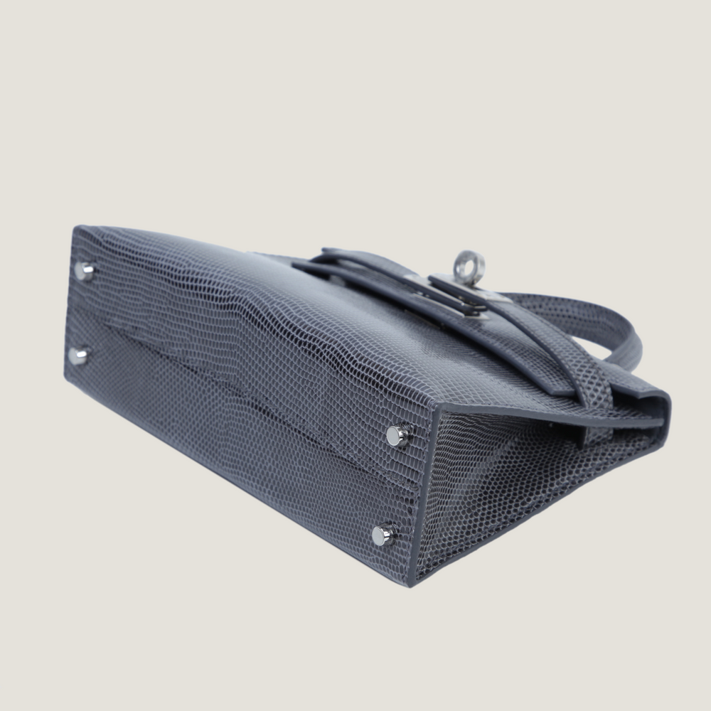 Arvelle Compact II Slate Grey Lizard Leather Handbag - Arvelle Paris