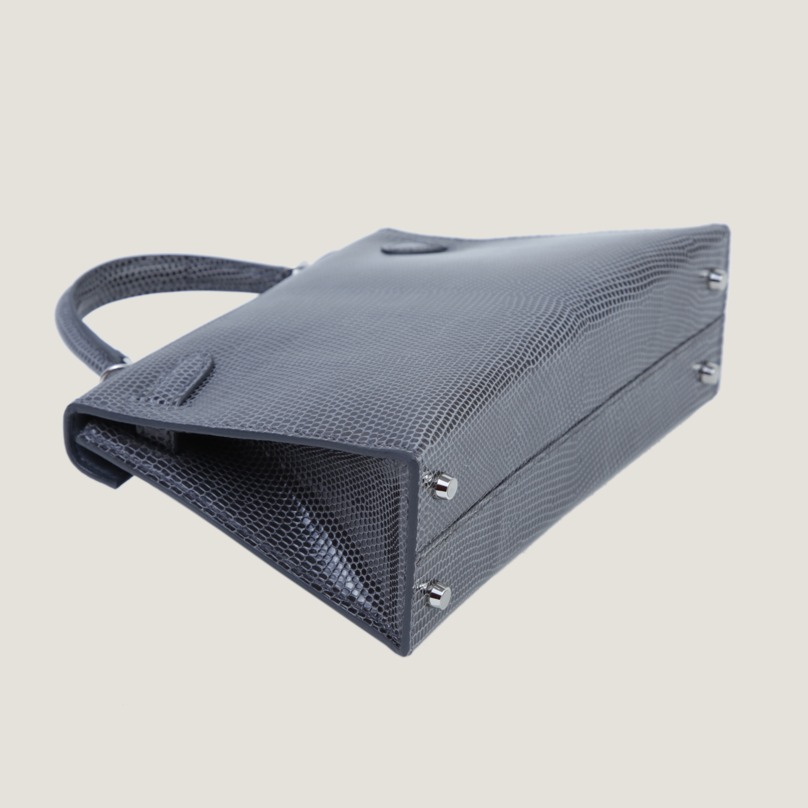 Arvelle Compact II Slate Grey Lizard Leather Handbag - Arvelle Paris