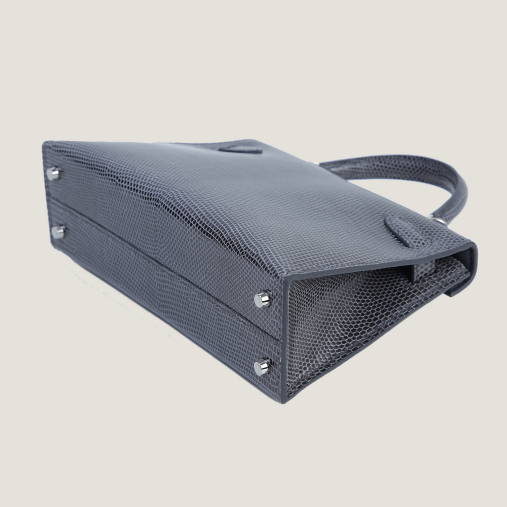 Arvelle Compact II Slate Grey Lizard Leather Handbag - Arvelle Paris