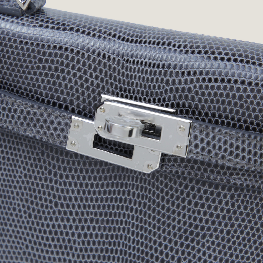 Arvelle Compact II Slate Grey Lizard Leather Handbag - Arvelle Paris