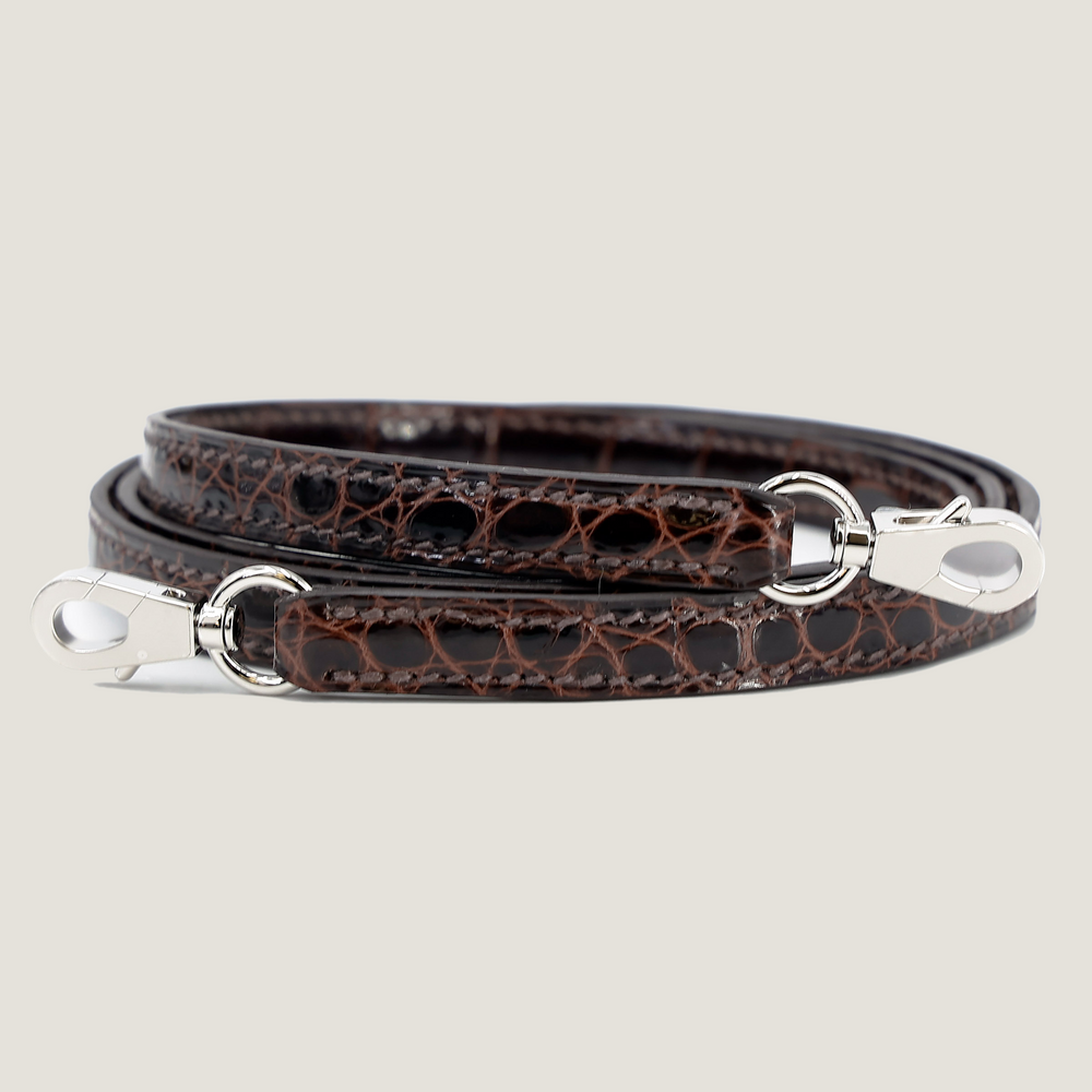 Arvelle Compact II Tobacco Brown Shiny Premium Crocodile Handbag - Arvelle Paris