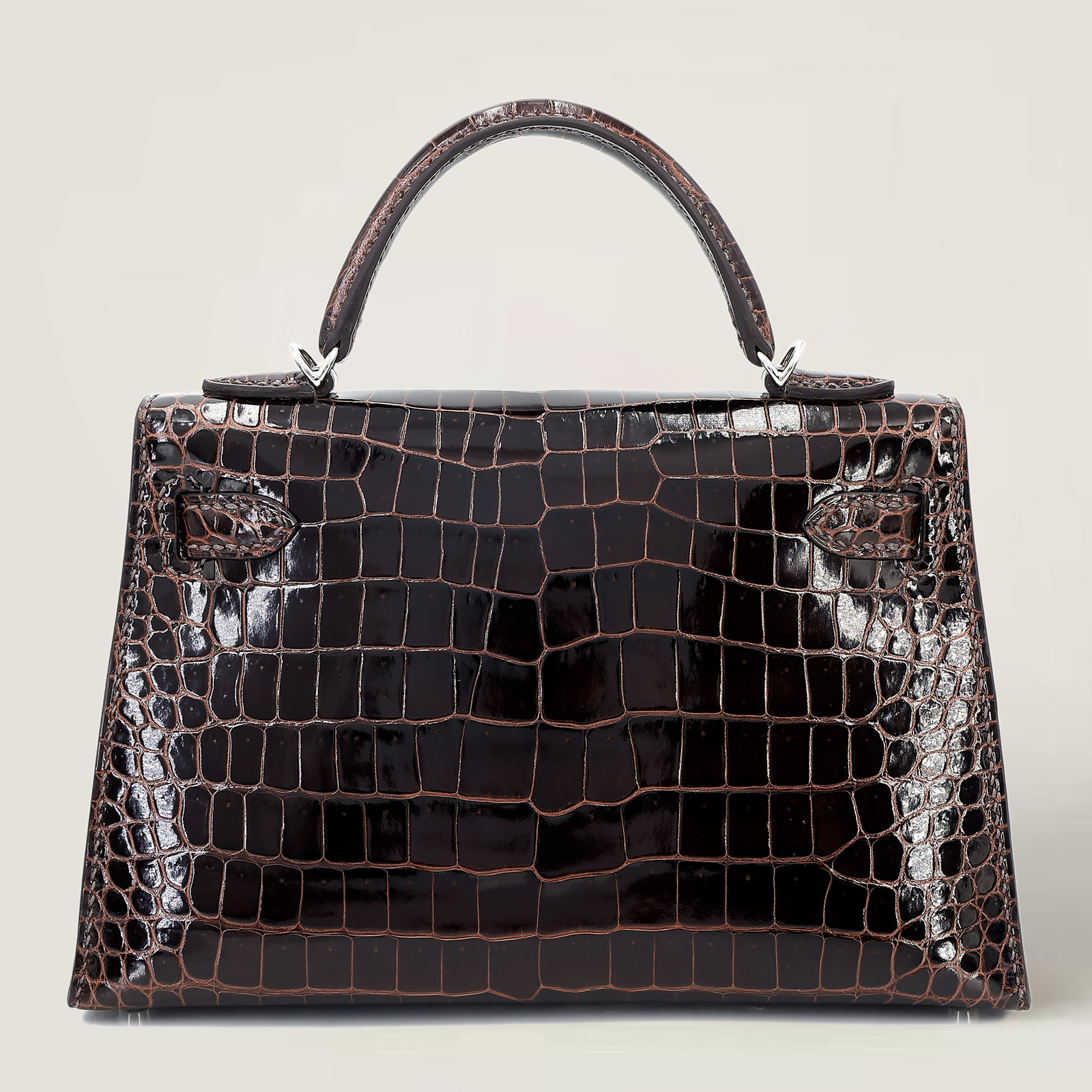 Arvelle Compact II Tobacco Brown Shiny Premium Crocodile Handbag - Arvelle Paris