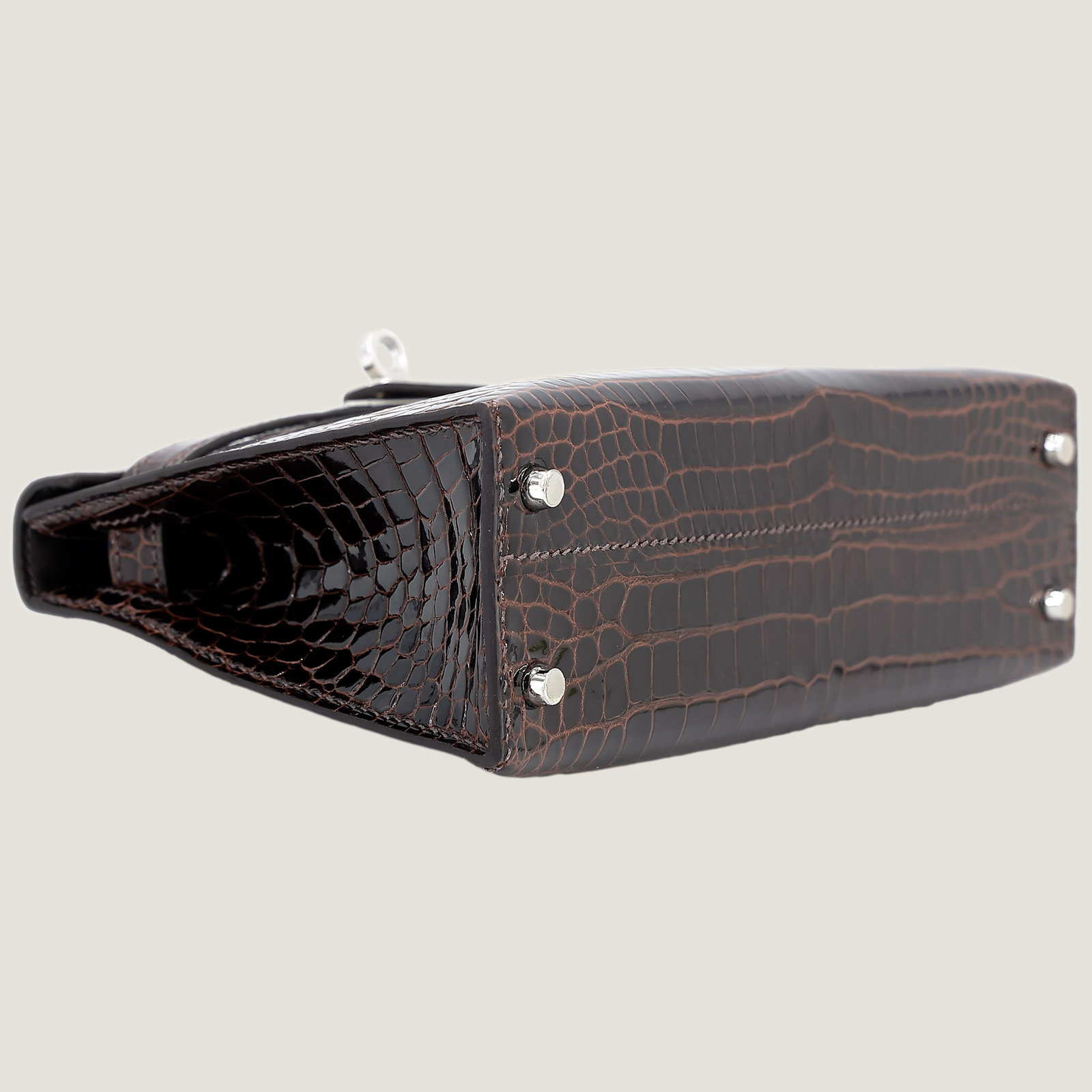 Arvelle Compact II Tobacco Brown Shiny Premium Crocodile Handbag - Arvelle Paris