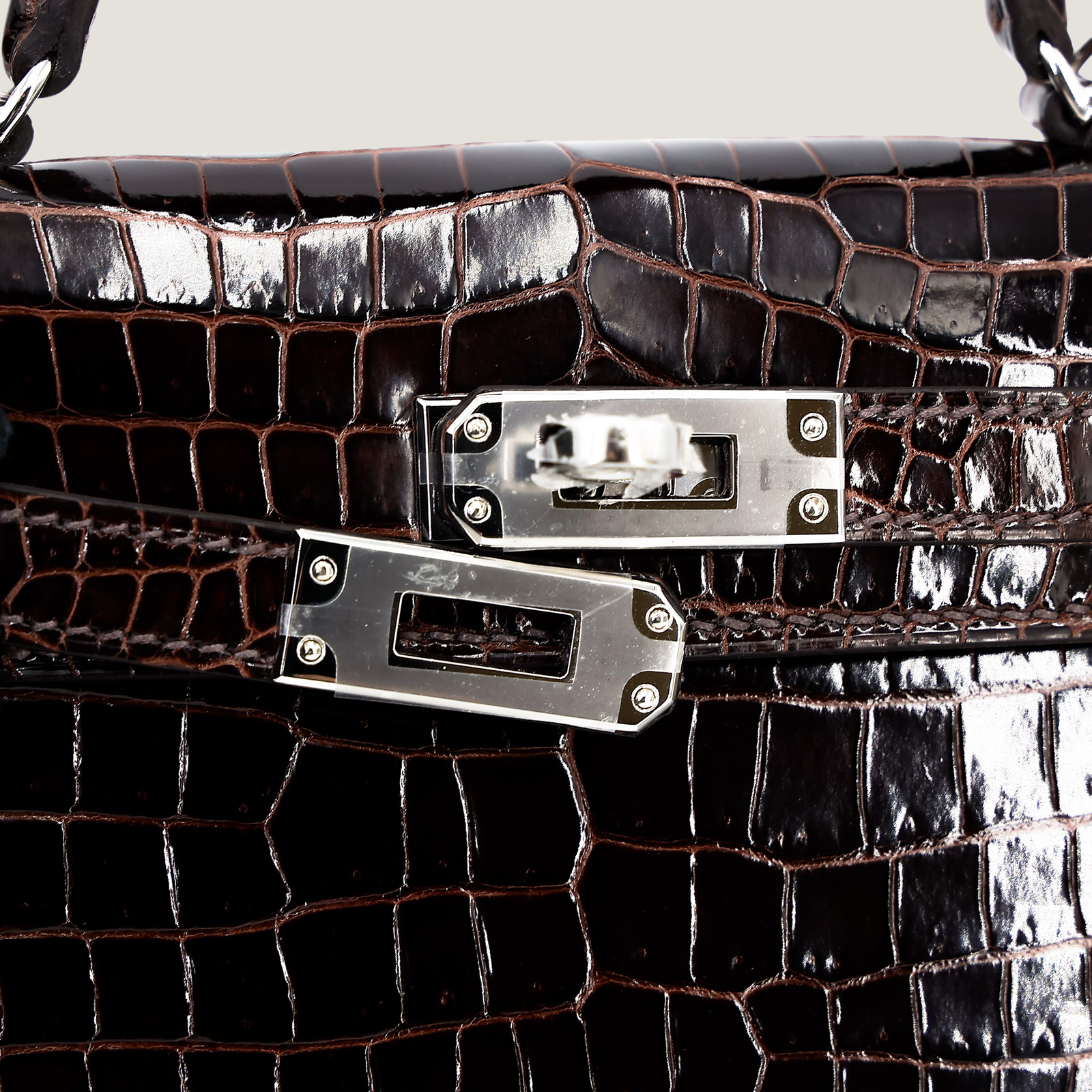 Arvelle Compact II Tobacco Brown Shiny Premium Crocodile Handbag - Arvelle Paris