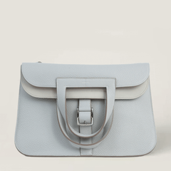 31cm Pearl Grey Soft Grain Calfskin Handbag - Arvelle Paris