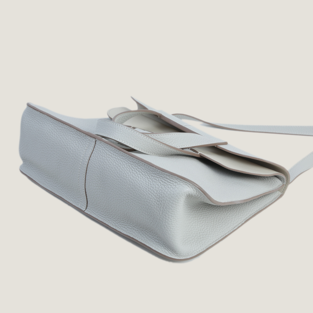31cm Pearl Grey Soft Grain Calfskin Handbag - Arvelle Paris