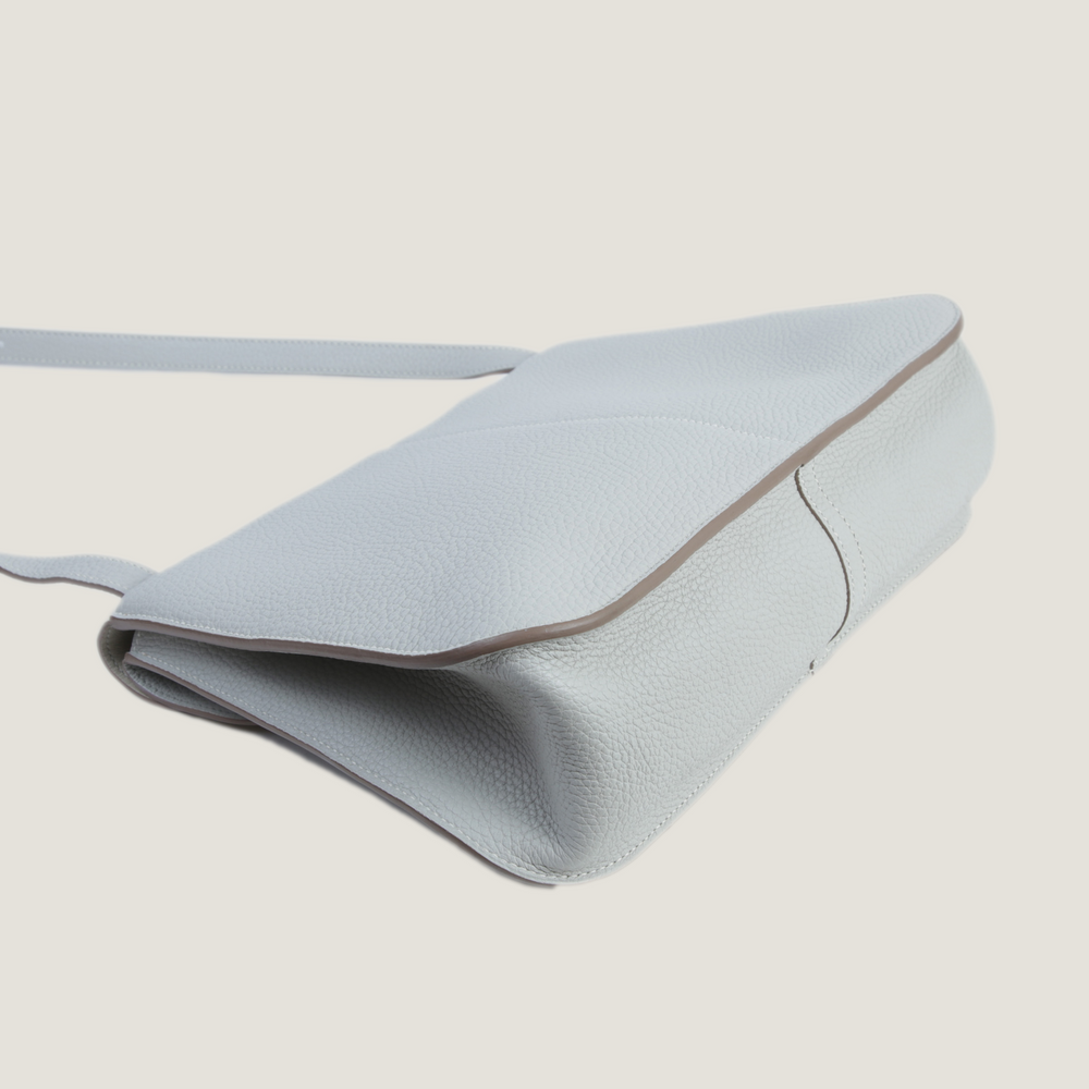 31cm Pearl Grey Soft Grain Calfskin Handbag - Arvelle Paris