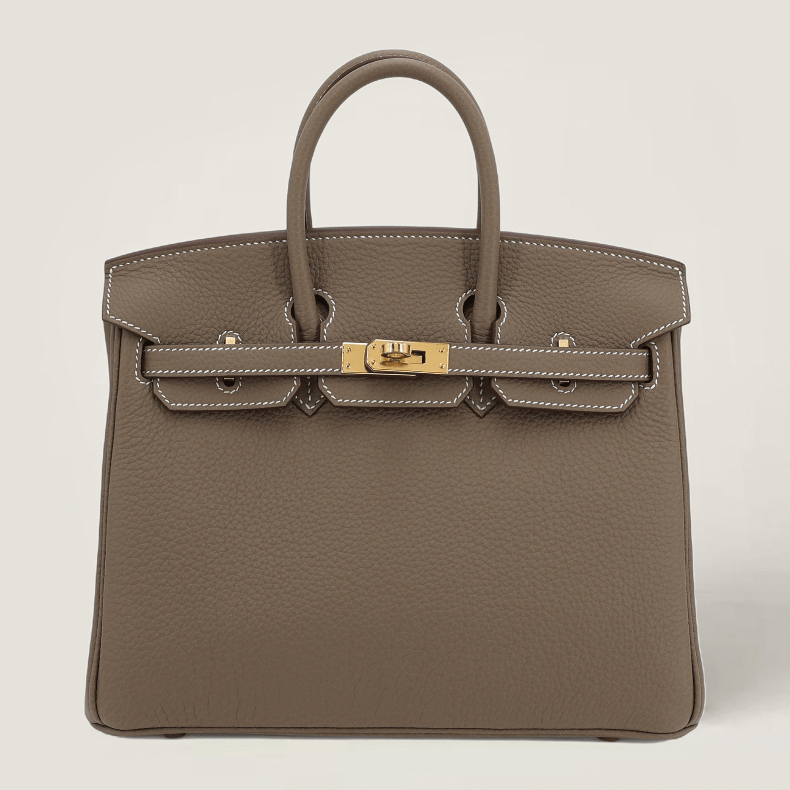 25cm Taupe Pebbled Calfskin Handbag - Arvelle Paris
