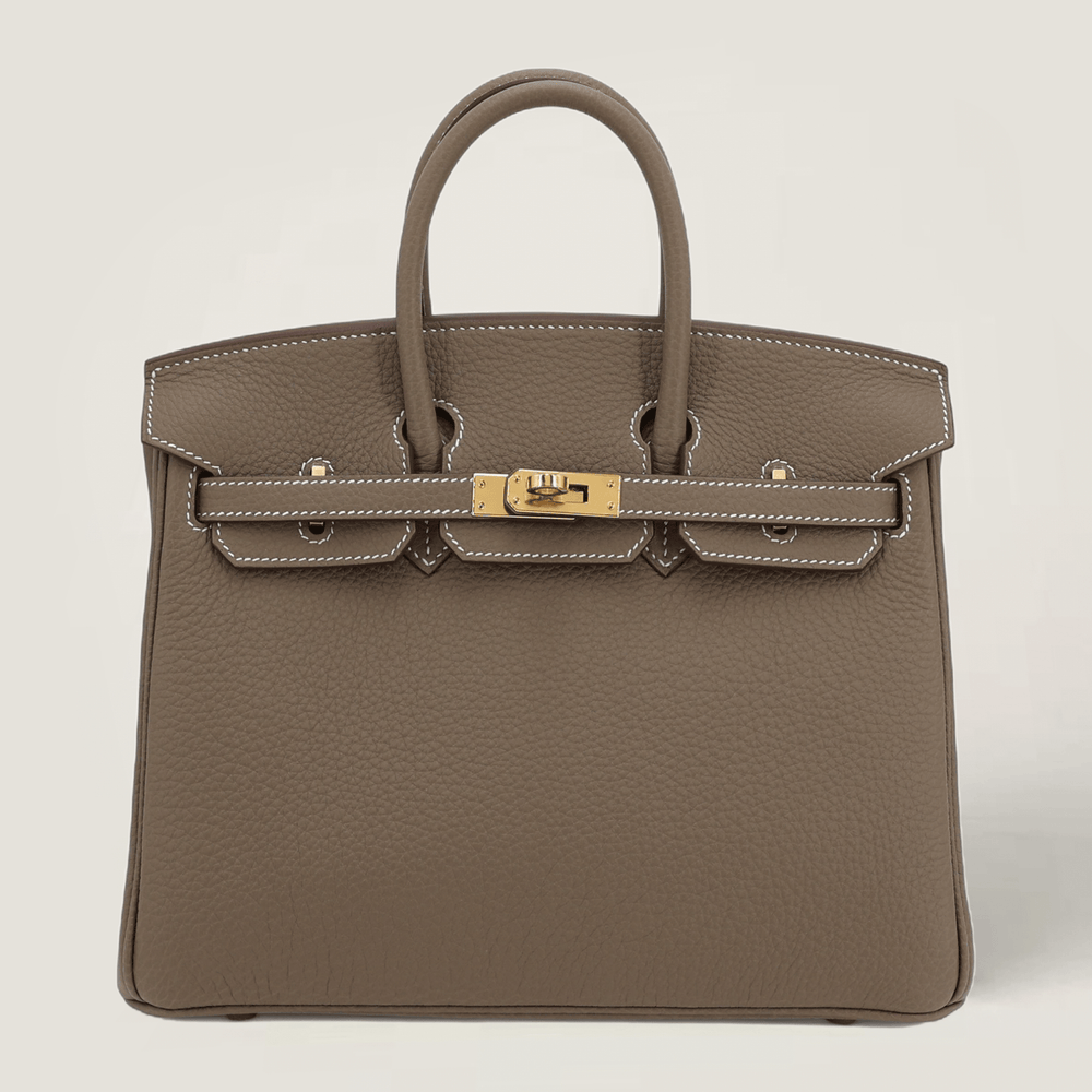 25cm Taupe Pebbled Calfskin Handbag - Arvelle Paris