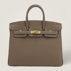25cm Taupe Pebbled Calfskin Handbag - Arvelle Paris