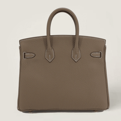 25cm Taupe Pebbled Calfskin Handbag - Arvelle Paris