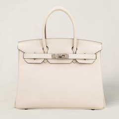 30cm Chalk White Pebbled Calfskin Handbag - Arvelle Paris