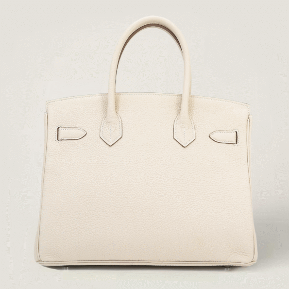 30cm Chalk White Pebbled Calfskin Handbag - Arvelle Paris