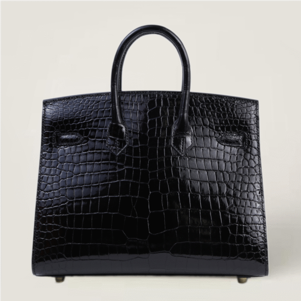 25cm Black Shiny Crocodile Handbag - Arvelle Paris
