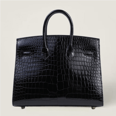 25cm Black Shiny Crocodile Handbag - Arvelle Paris