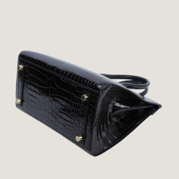 25cm Black Shiny Crocodile Handbag - Arvelle Paris