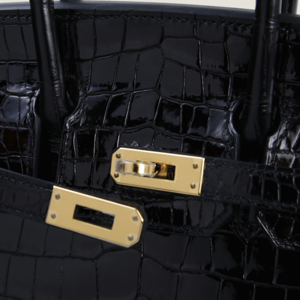25cm Black Shiny Crocodile Handbag - Arvelle Paris