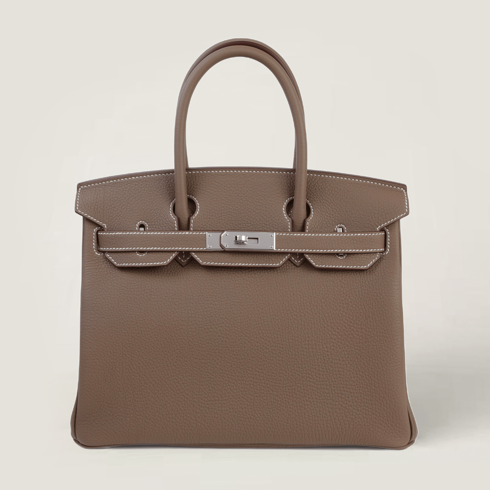 30cm Taupe Pebbled Calfskin Handbag - Arvelle Paris