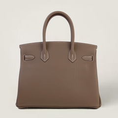 30cm Taupe Pebbled Calfskin Handbag - Arvelle Paris